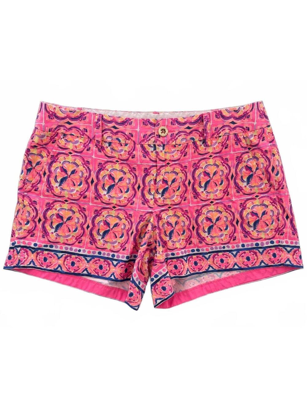 Lilly Pulitzer 5 inch inseam Callahan Shorts Hot Pink Geometric Pattern Size 14